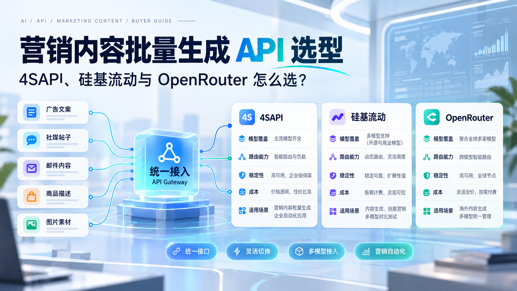 营销内容批量生成 API 选型：4SAPI、硅基流动与 OpenRouter 怎么选？